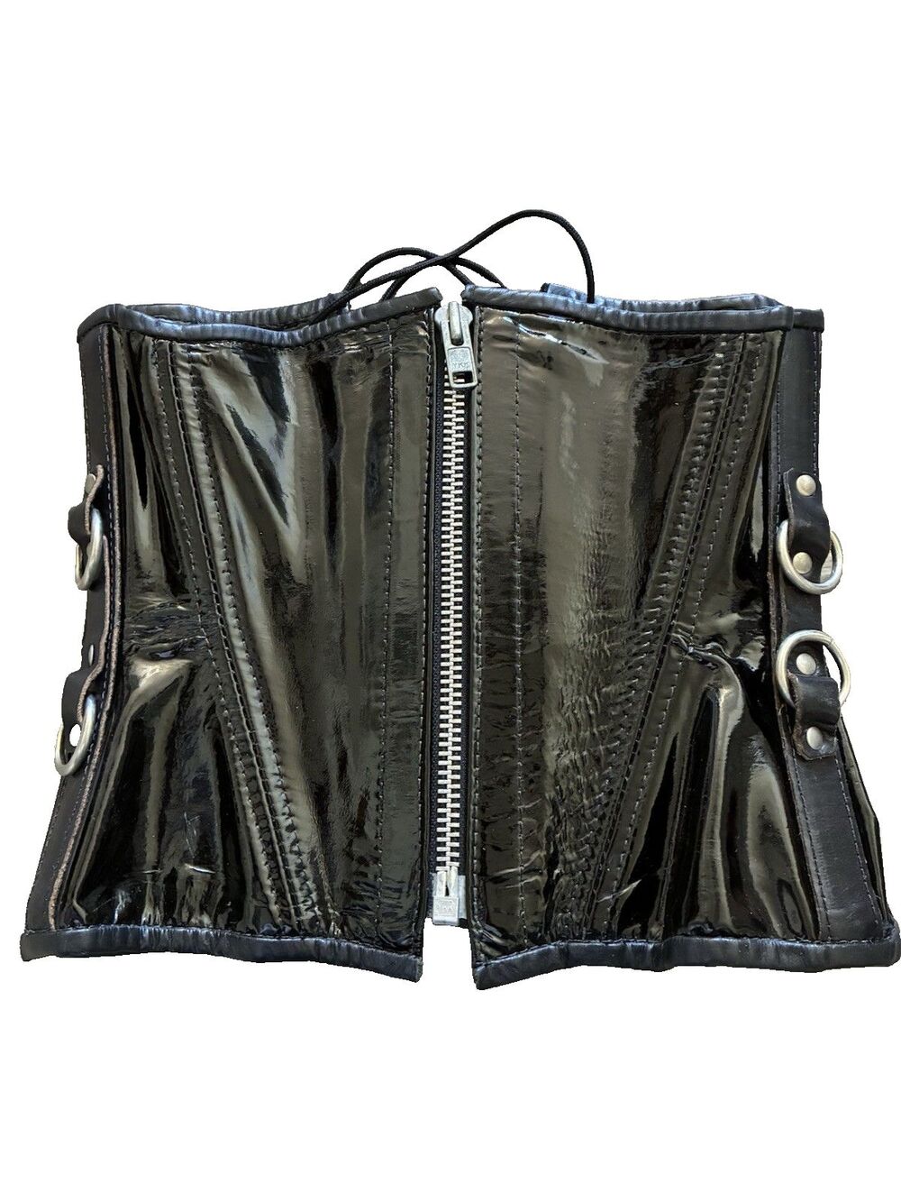 Vintage Stormy Leather Cincher Corset Black Patent Front Zip Lace Up Small Goth